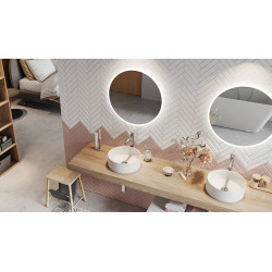 Lumiro lustro łazienkowe 80 cm okrągłe oświetlenie LED mata grzewcza, rama akrylowa