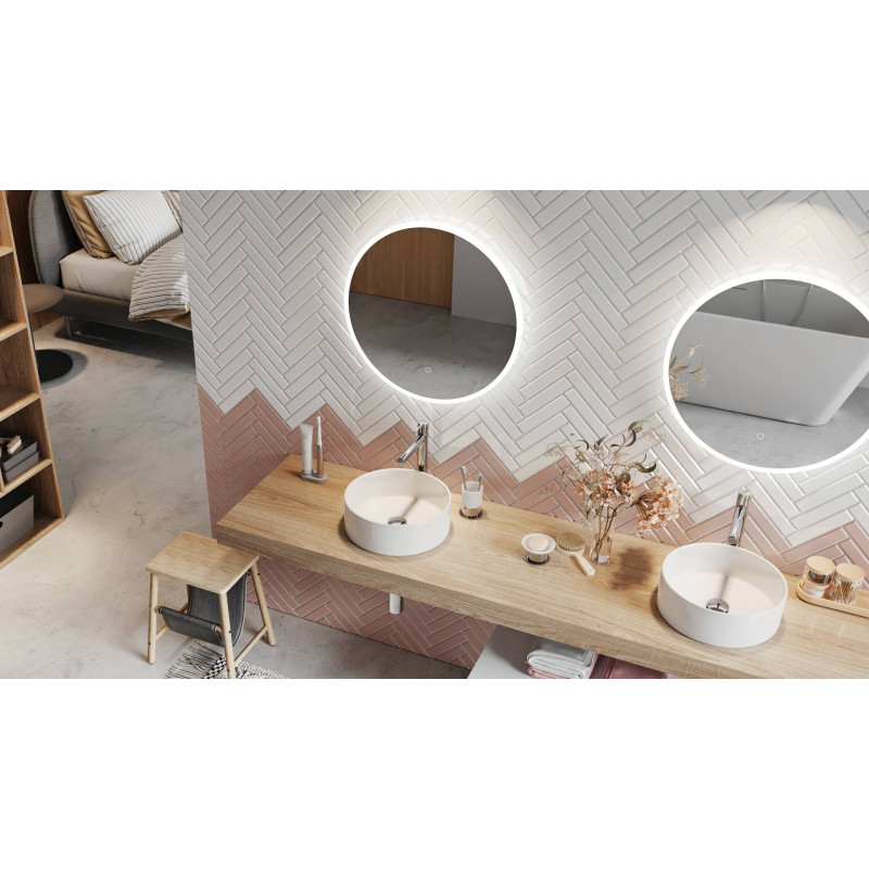 Lumiro lustro łazienkowe 80 cm okrągłe oświetlenie LED mata grzewcza, rama akrylowa