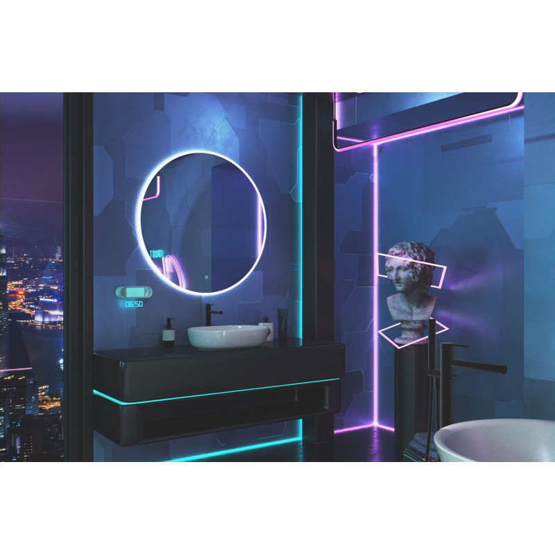 Lumiro lustro łazienkowe 60 cm okrągłe oświetlenie LED mata grzewcza, rama akrylowa