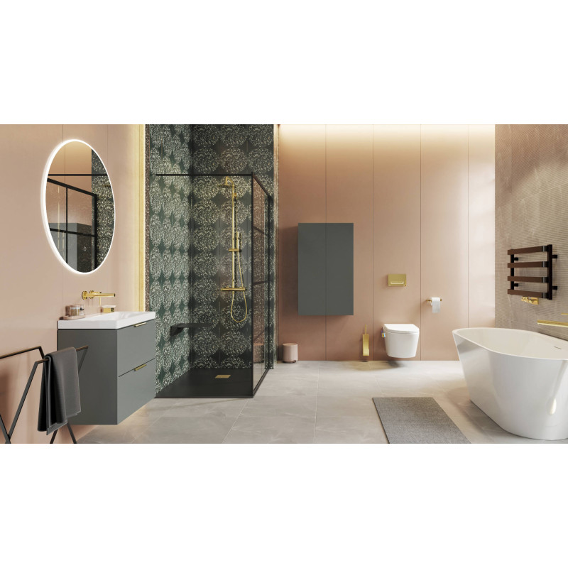 Lumiro lustro łazienkowe 60 cm okrągłe oświetlenie LED mata grzewcza, rama akrylowa