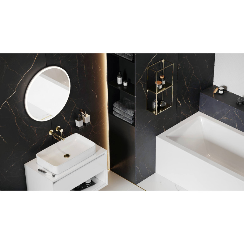 Lumiro lustro łazienkowe 60 cm okrągłe oświetlenie LED mata grzewcza, rama akrylowa