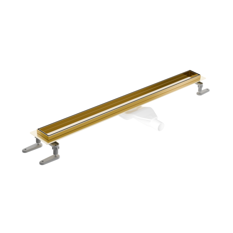 Stilio odpływ liniowy 60 cm z kołnierzem ruszt do wypełnienia płytką, złoty połysk
