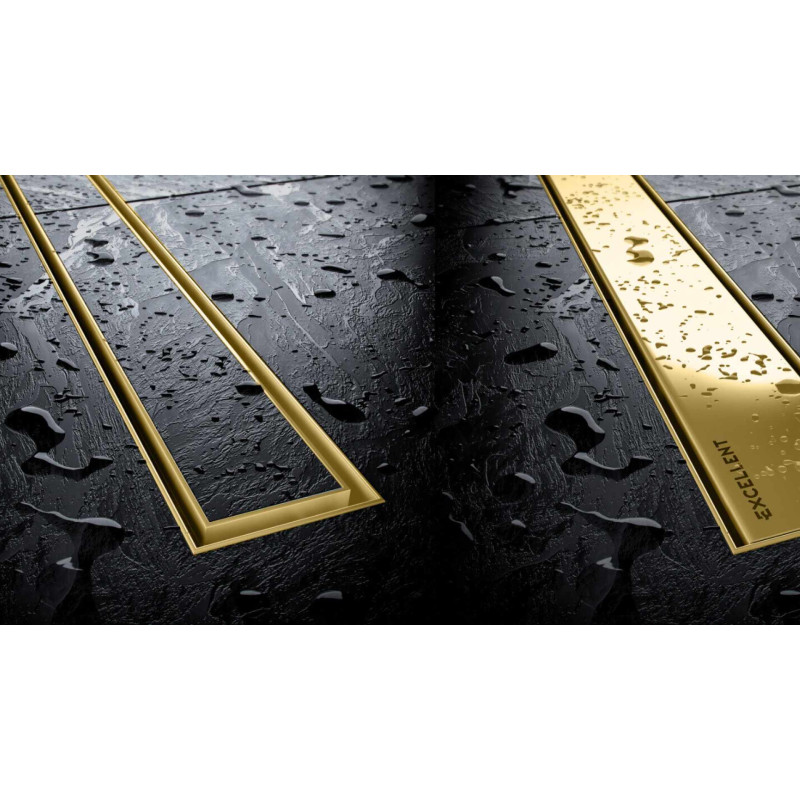 Stilio odpływ liniowy 60 cm z kołnierzem ruszt do wypełnienia płytką, złoty połysk