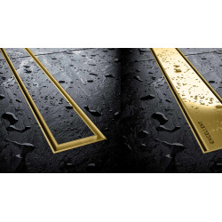 Stilio odpływ liniowy 70 cm z kołnierzem ruszt do wypełnienia płytką, złoty połysk