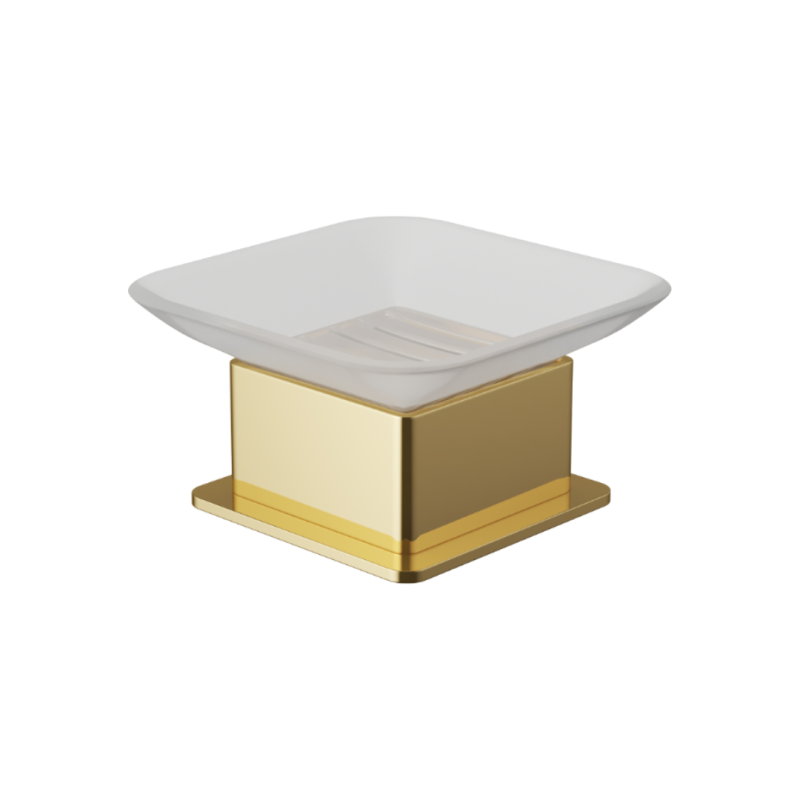 Riko mydelniczka stojąca szklana, złoty połysk