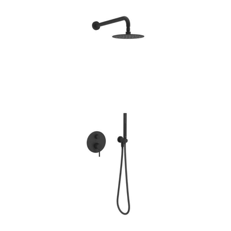 PI zestaw prysznicowo-wannowy podtynkowy 3 funkcyjny, z deszczownicą 25 cm, czarny mat
