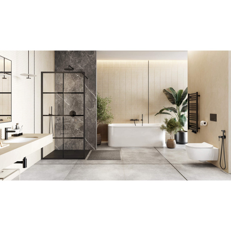 PI zestaw prysznicowo-wannowy podtynkowy 3 funkcyjny, z deszczownicą 25 cm, czarny mat