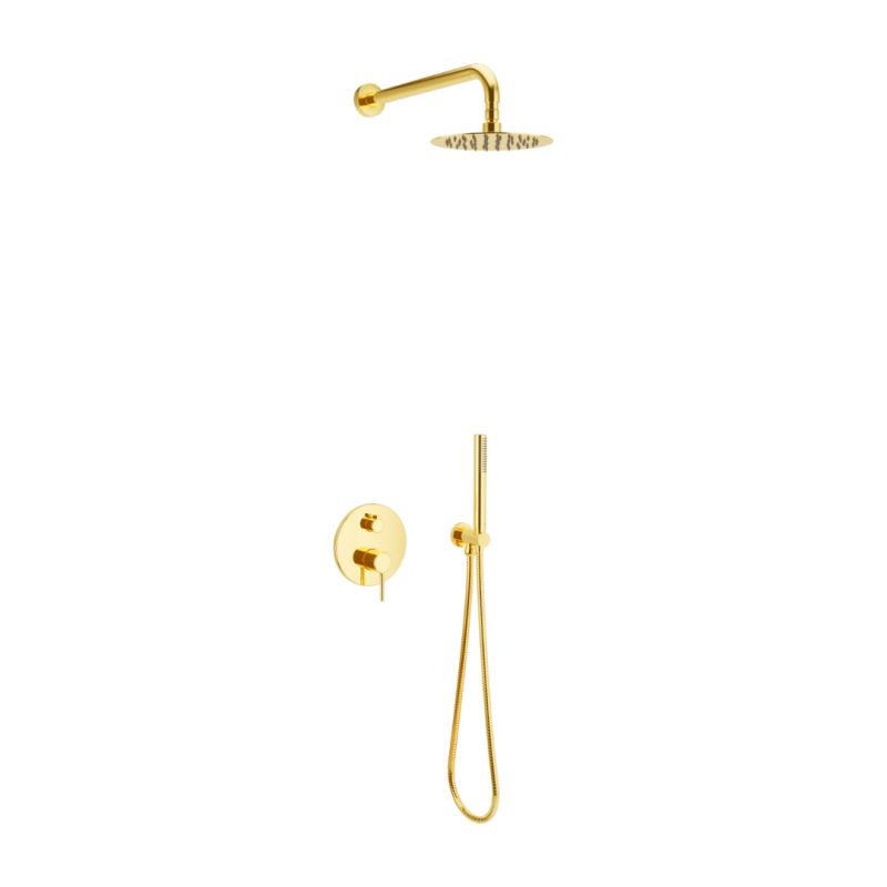 PI zestaw prysznicowo-wannowy podtynkowy 3 funkcyjny, z deszczownicą 25 cm, złoty połysk
