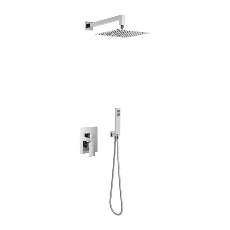 Keria zestaw prysznicowo-wannowy podtynkowy z deszczownicą 25 x 25 cm, 3 funkcyjny, chrom