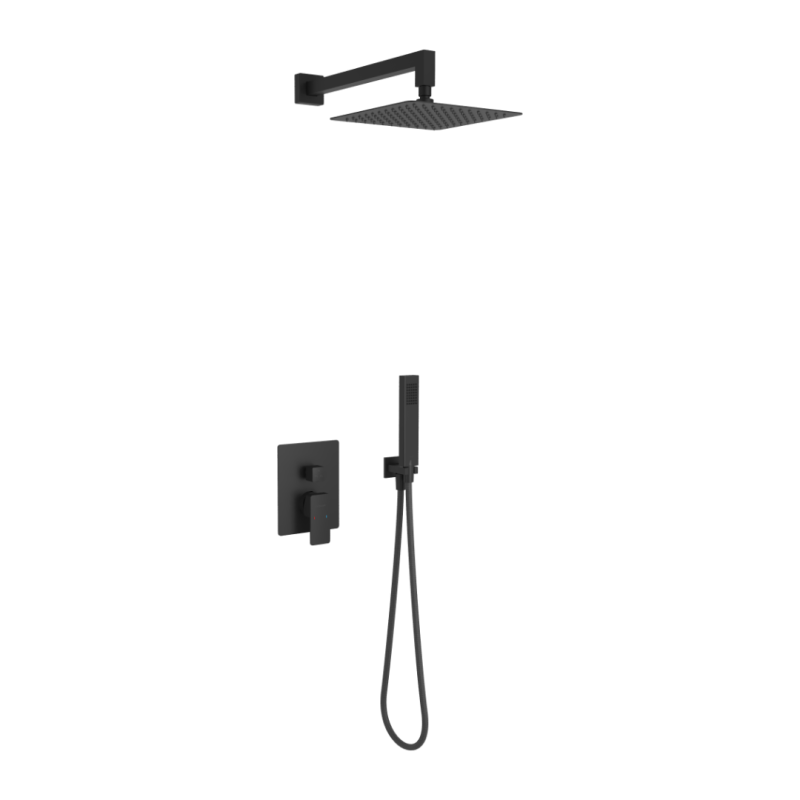 Keria zestaw prysznicowo-wannowy podtynkowy z deszczownicą 25 x 25 cm, 3 funkcyjny, czarny mat