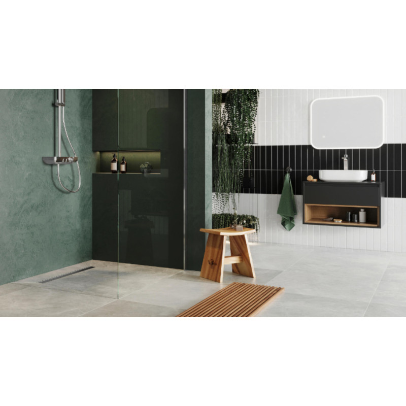 Stilio odpływ liniowy 80 cm z kołnierzem ruszt dekoracyjny, stal nierdzewna polerowana