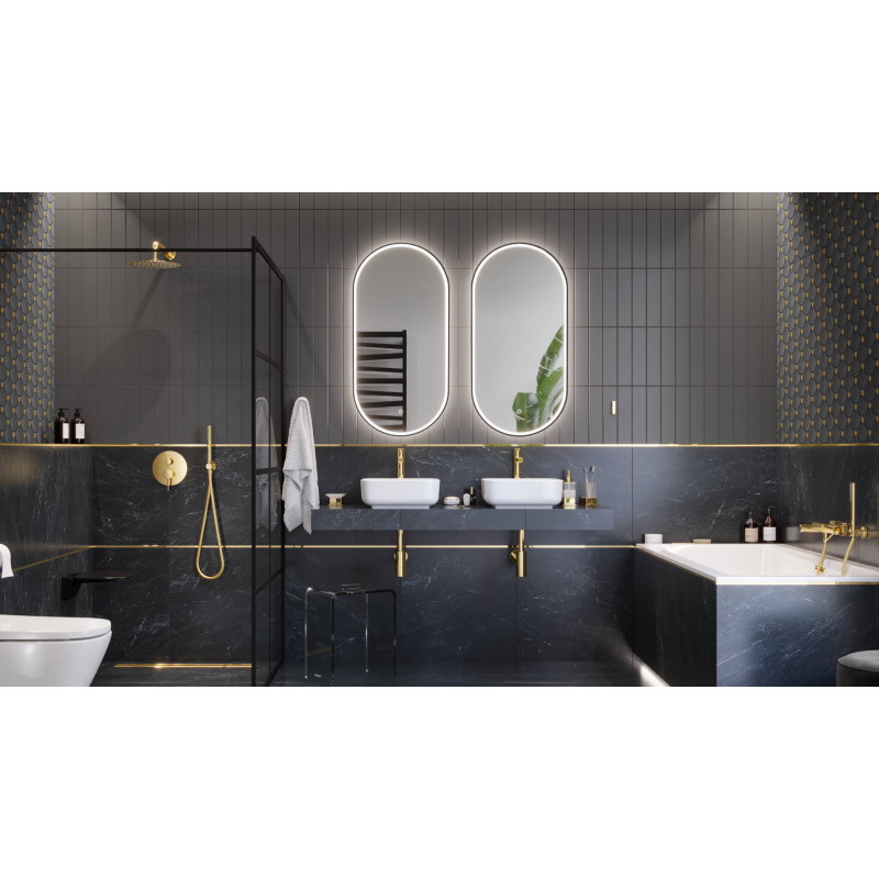 Corido lustro łazienkowe 100x50 cm owalne, oświetlenie LED mata grzewcza, czarny mat