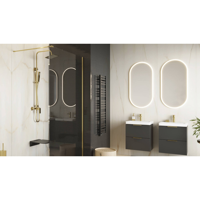 Corido lustro łazienkowe 100x50 cm owalne, oświetlenie LED mata grzewcza, złoty połysk