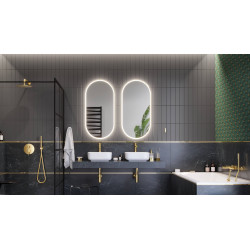Corido lustro łazienkowe 100x50 cm owalne, oświetlenie LED mata grzewcza, złoty połysk