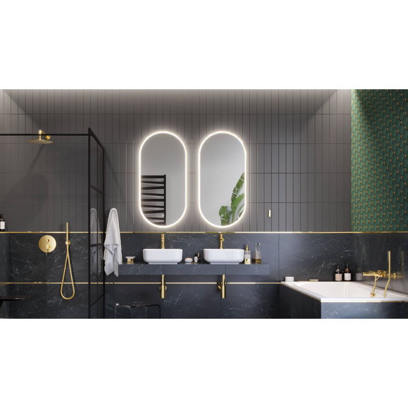 Corido lustro łazienkowe 100x50 cm owalne, oświetlenie LED mata grzewcza, złoty połysk