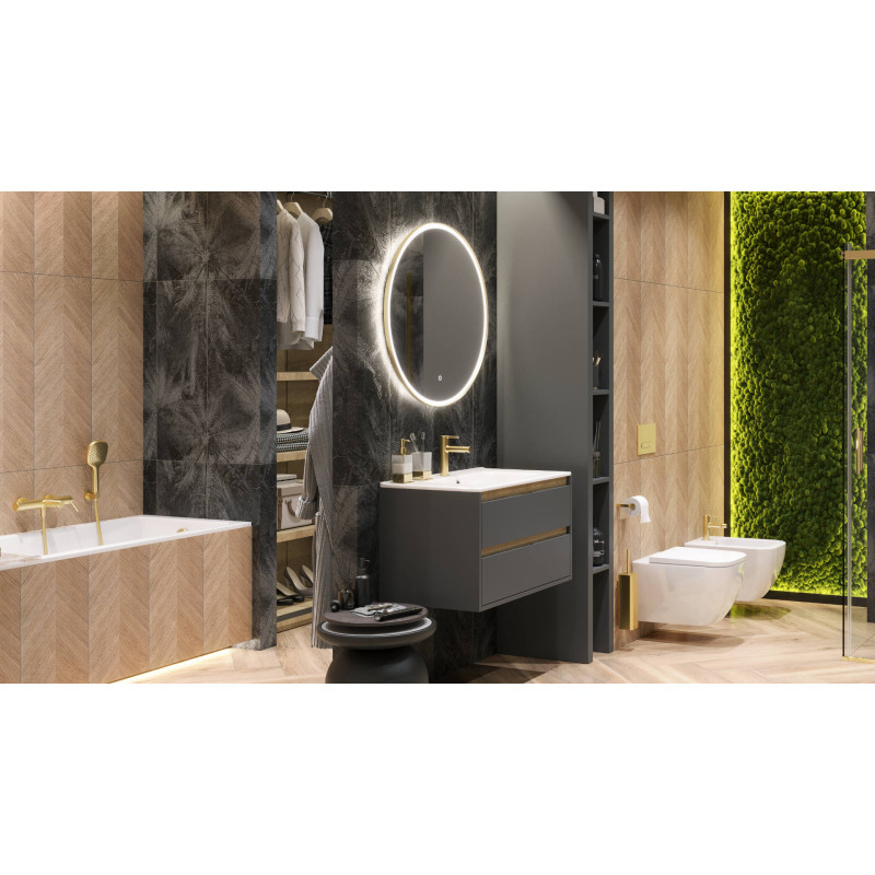 Corido lustro łazienkowe 80 cm okrągłe oświetlenie LED mata grzewcza, złoty połysk