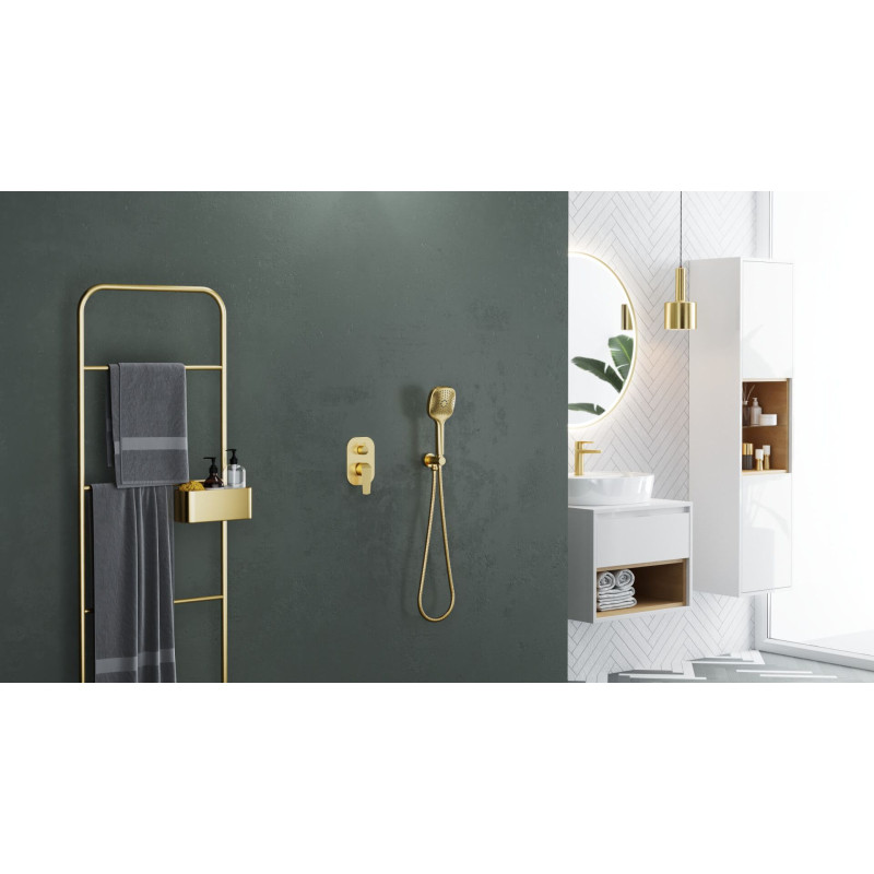 Corido lustro łazienkowe 80 cm okrągłe oświetlenie LED mata grzewcza, złoty połysk