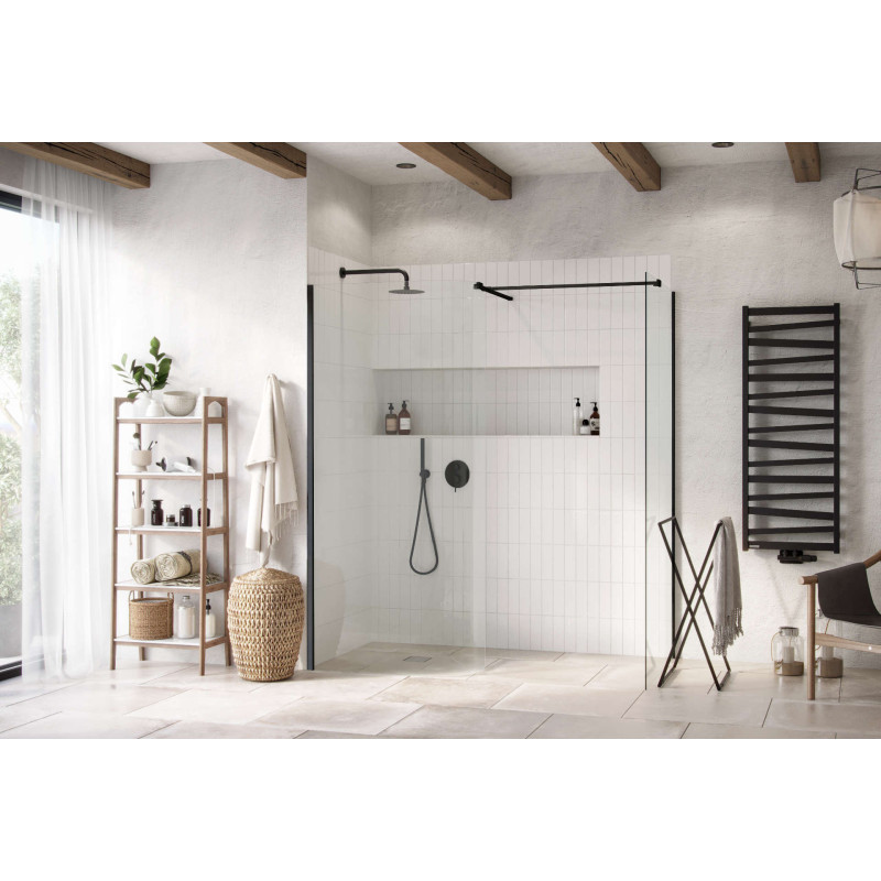 Vidoq walk-in ścianka prysznicowa prosta 100x200 cm, powłoka Clean Control, czarny mat
