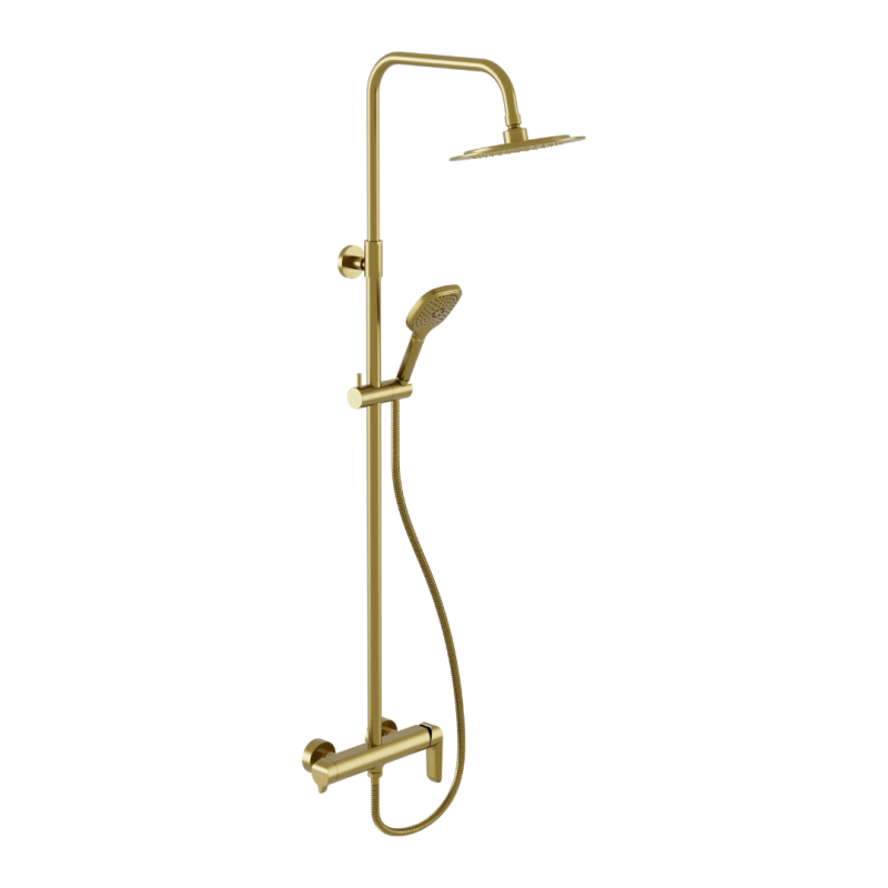 Clever 2.0 zestaw prysznicowy ścienny z deszczownicą 25 cm, złoty szczotkowany