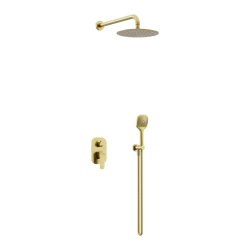 Clever 2.0 zestaw prysznicowo-wannowy podtynkowy z deszczownicą 25 cm, 2 funkcyjny, złoty szczotkowany