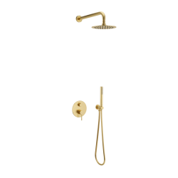 PI zestaw prysznicowo-wannowy podtynkowy 2 funkcyjny z deszczownicą 25 cm, złoty szczotkowany