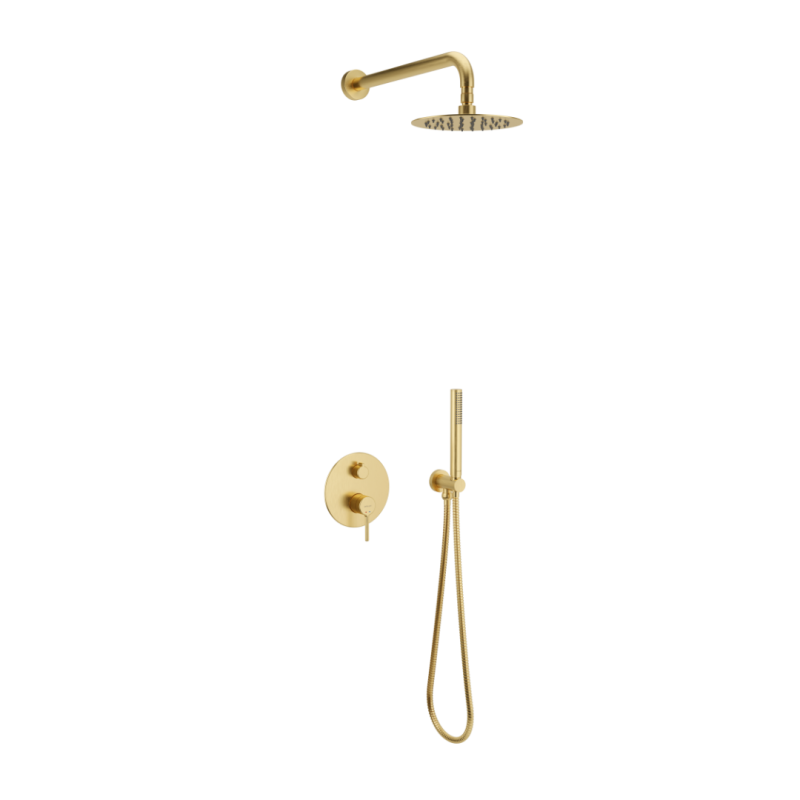 PI zestaw prysznicowo-wannowy podtynkowy 2 funkcyjny z deszczownicą 25 cm, złoty szczotkowany