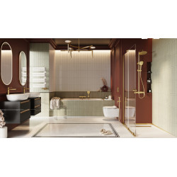 Stilio odpływ liniowy 80 cm z kołnierzem ruszt dekoracyjny, złoty szczotkowany