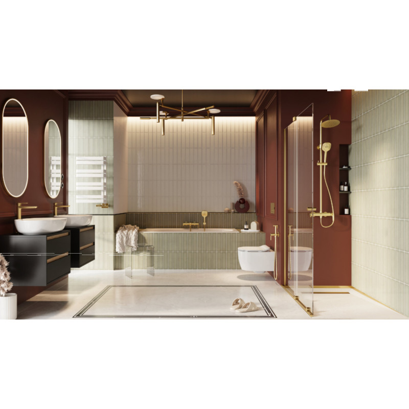 Stilio odpływ liniowy 80 cm z kołnierzem ruszt dekoracyjny, złoty szczotkowany