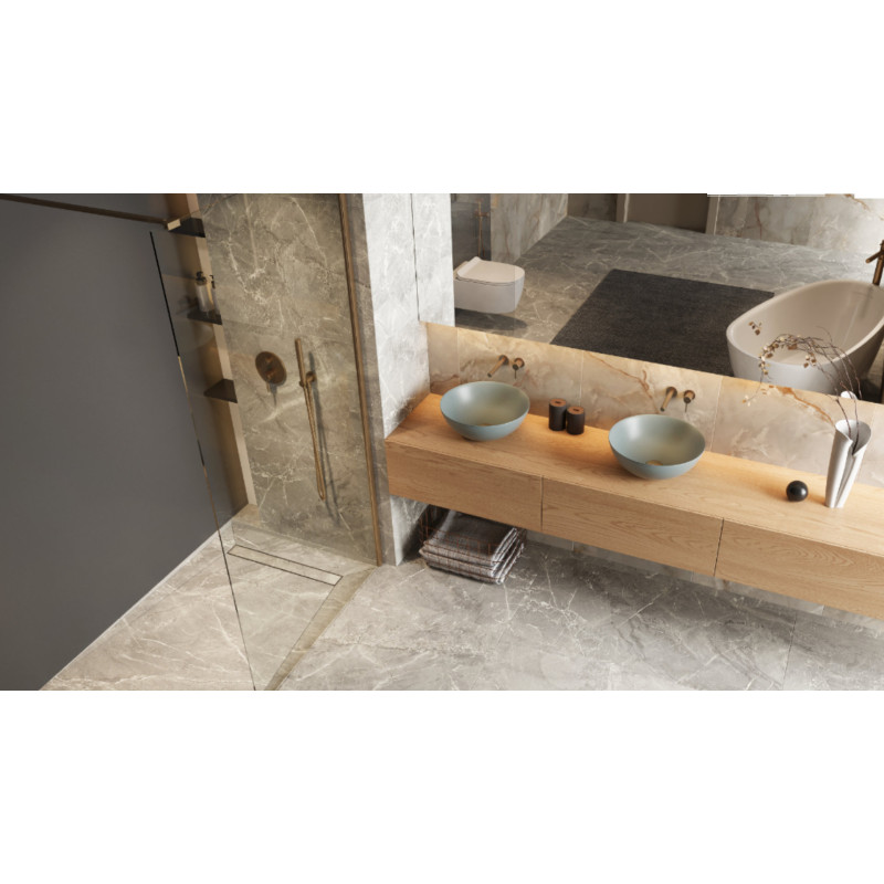 Stilio odpływ liniowy 60 cm z kołnierzem ruszt do wypełnienia płytką, miedziany szczotkowany