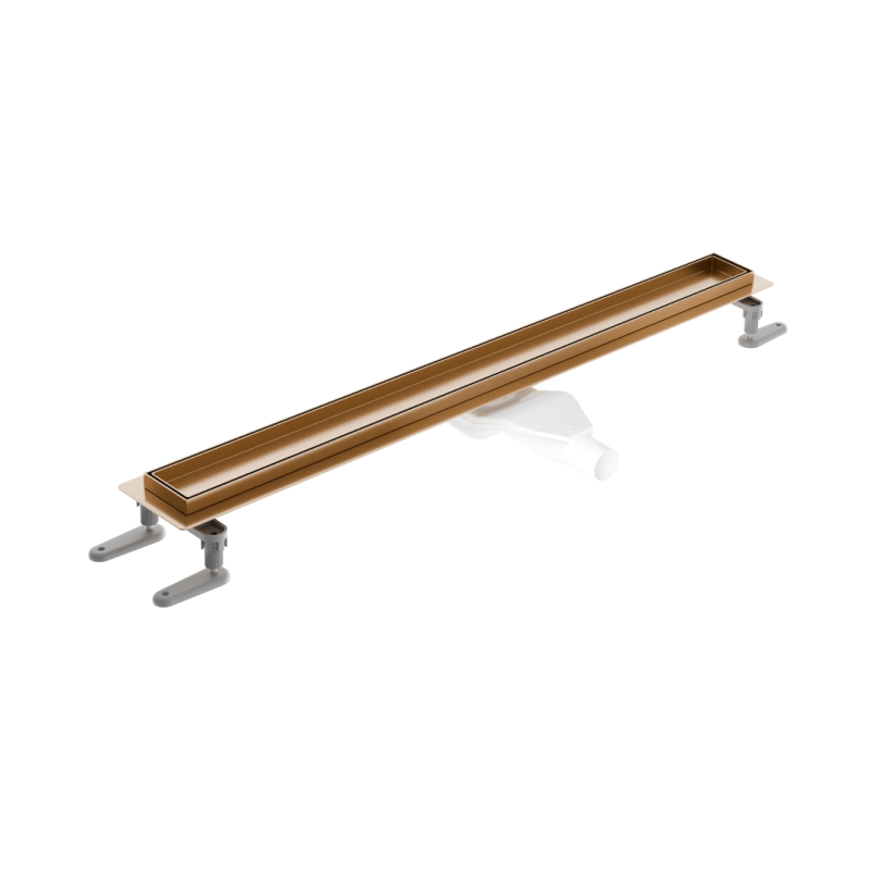 Stilio odpływ liniowy 80 cm z kołnierzem ruszt do wypełnienia płytką, miedziany szczotkowany