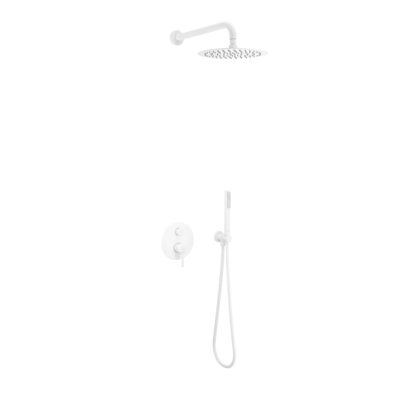 PI zestaw prysznicowo-wannowy podtynkowy 3 funkcyjny, z deszczownicą 25 cm, biały mat