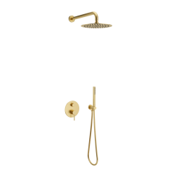 PI zestaw prysznicowo-wannowy podtynkowy 3 funkcyjny, z deszczownicą 25 cm, złoty szczotkowany