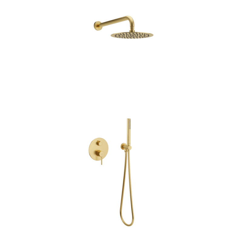 PI zestaw prysznicowo-wannowy podtynkowy 3 funkcyjny, z deszczownicą 25 cm, złoty szczotkowany