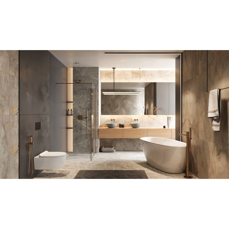 PI zestaw prysznicowo-wannowy podtynkowy 2 funkcyjny z deszczownicą 25 cm, miedziany szczotkowany