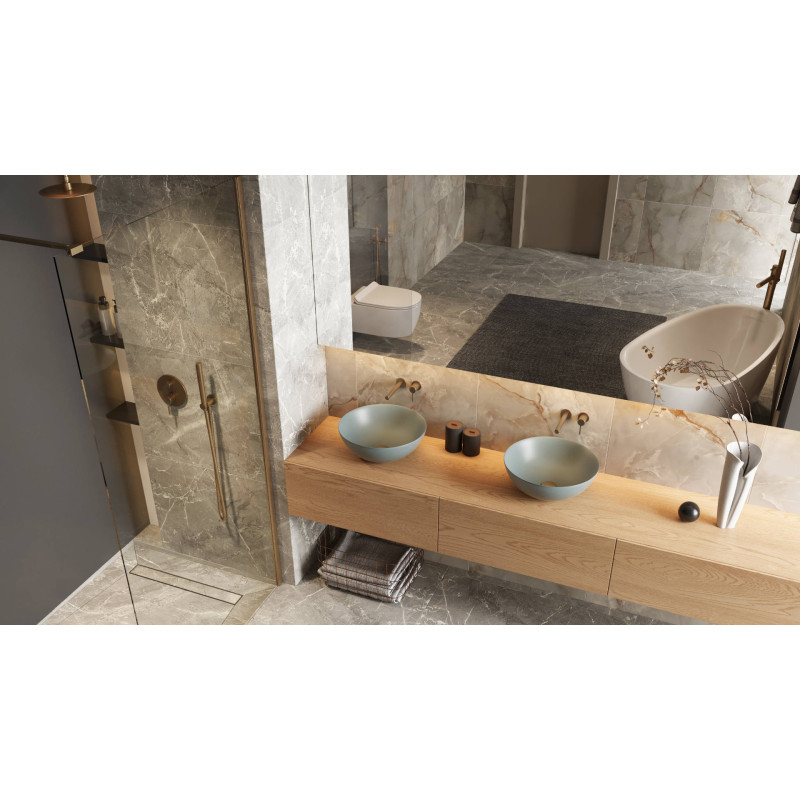 PI zestaw prysznicowo-wannowy podtynkowy 2 funkcyjny z deszczownicą 25 cm, miedziany szczotkowany