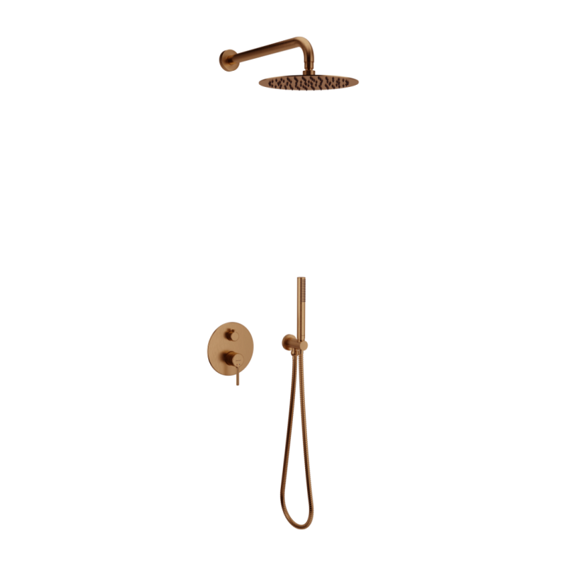 PI zestaw prysznicowo-wannowy podtynkowy 3 funkcyjny, z deszczownicą 25 cm, miedziany szczotkowany