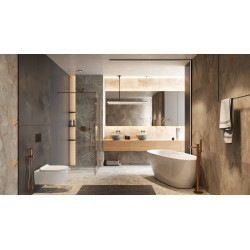 PI zestaw prysznicowo-wannowy podtynkowy 3 funkcyjny, z deszczownicą 25 cm, miedziany szczotkowany