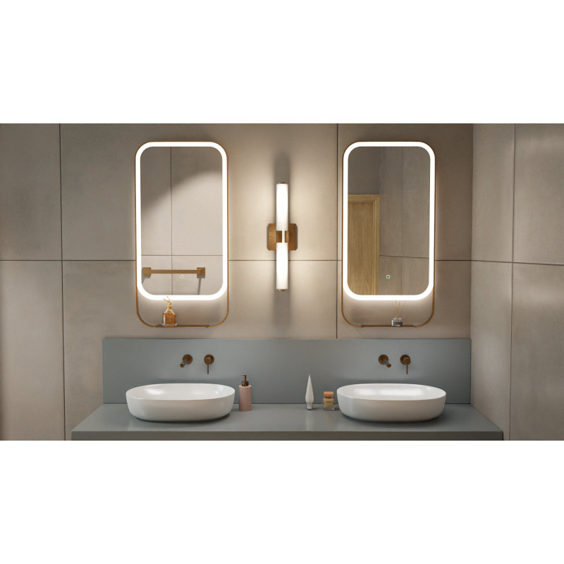 Mila Light lustro łazienkowe 100x50 cm  z półką, oświetlenie LED mata grzewcza, miedziany szczotkowany