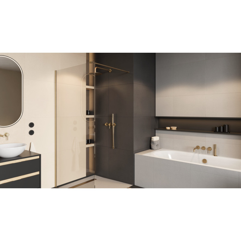 Vidoq walk-in ścianka prysznicowa prosta 120x200 cm, powłoka Clean Control, złoty szczotkowany