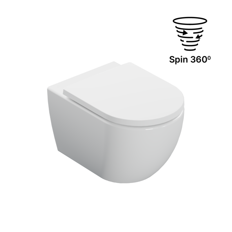 Stellar miska WC 53,5 cm wisząca bezrantowa, z deską wolnoopadającą, system spłukiwania Spin 360, biały połysk