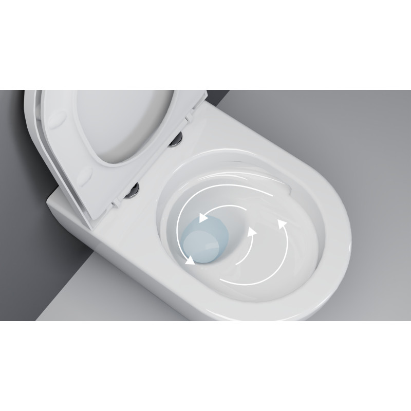 Stellar miska WC 53,5 cm wisząca bezrantowa, z deską wolnoopadającą, system spłukiwania Spin 360, biały połysk