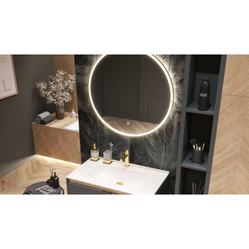 Corido lustro łazienkowe 100 cm okrągłe oświetlenie LED mata grzewcza, miedziany szczotkowany