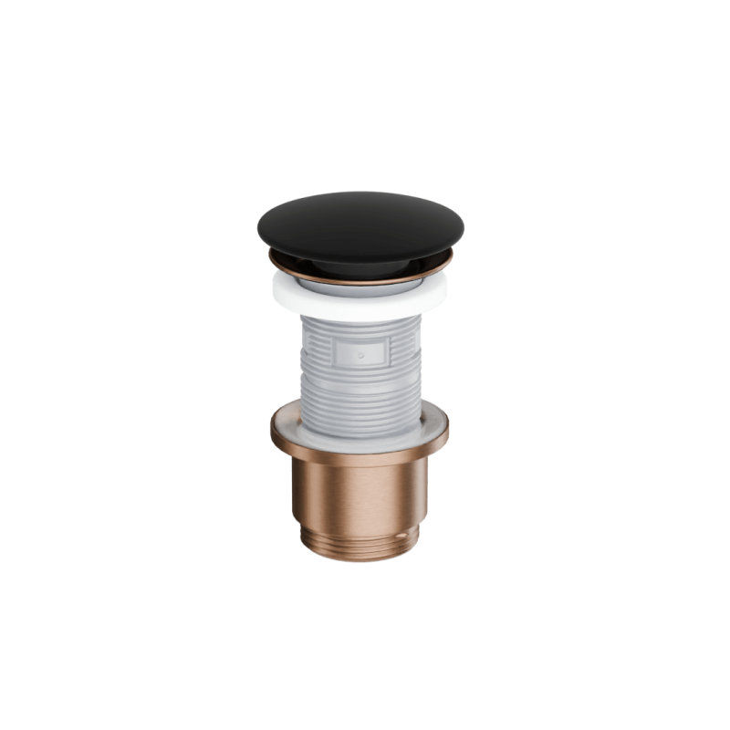 Design Korek klik-klak umywalkowo bidetowy, korpus miedziany szczotkowany, pokrywa ceramiczna czarna