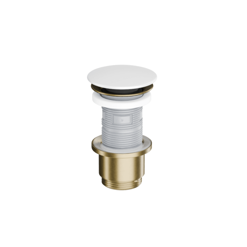 Design Korek klik-klak umywalkowo bidetowy, korpus złoty szczotkowany, pokrywa ceramiczna biały mat