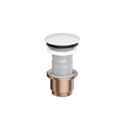 Design Korek klik-klak umywalkowy, korpus miedziany szczotkowany, pokrywa ceramiczna biała