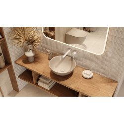 Design Korek klik-klak umywalkowo bidetowy, korpus miedziany szczotkowany, pokrywa ceramiczna cappucino mat