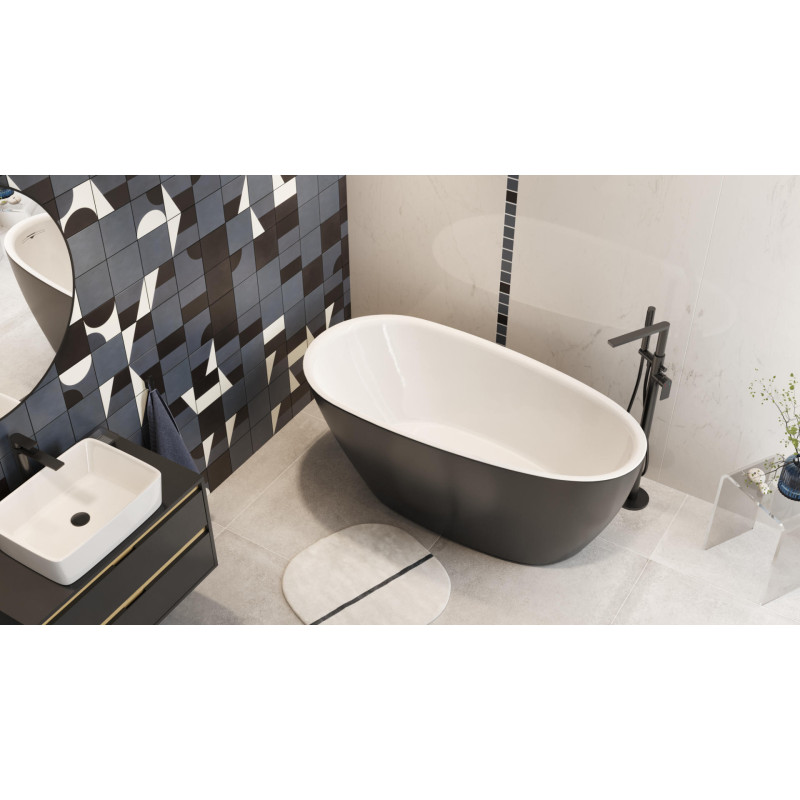 Olia 2.0 Wanna wolnostojąca 160 x 75 biały połysk/czarny mat