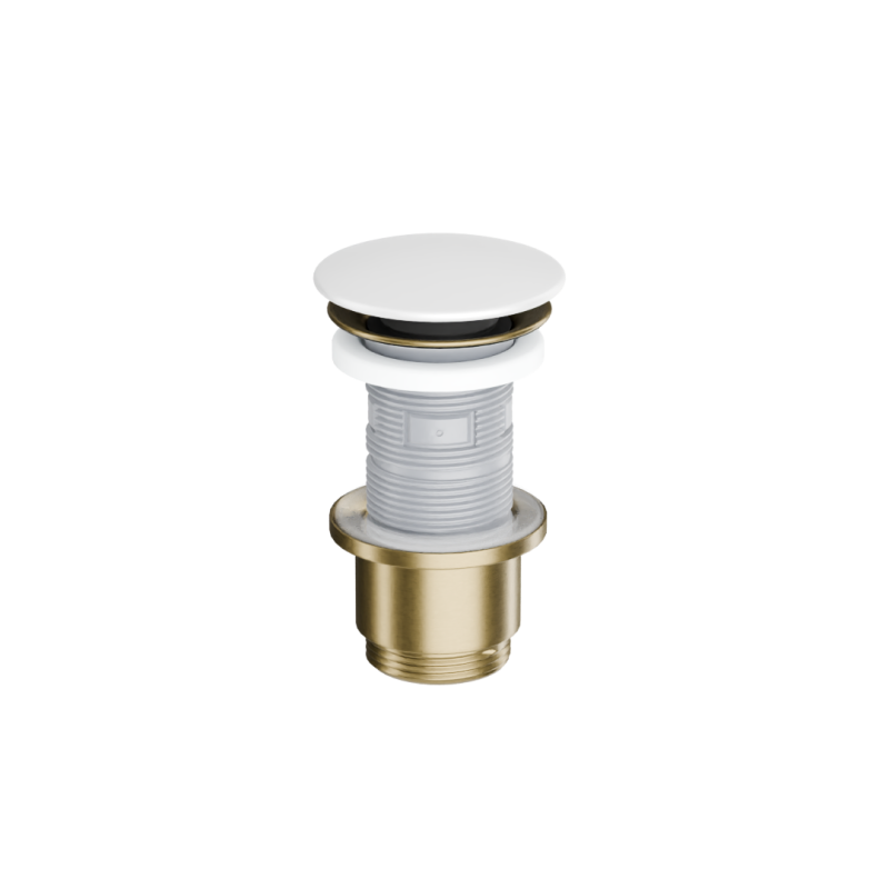 Design Korek klik-klak umywalkowy, korpus złoty szczotkowany, pokrywa ceramiczna śnieżnobiały