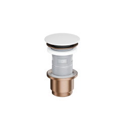 Design Korek klik-klak umywalkowy, korpus miedziany szczotkowany, pokrywa ceramiczna śnieżnobiały