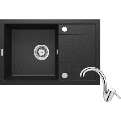 Zlewozmywak Granitowy z Baterią, Grafit Mat, Odwracalny, Komplet z Osprzętem, 1-komora, 500mm